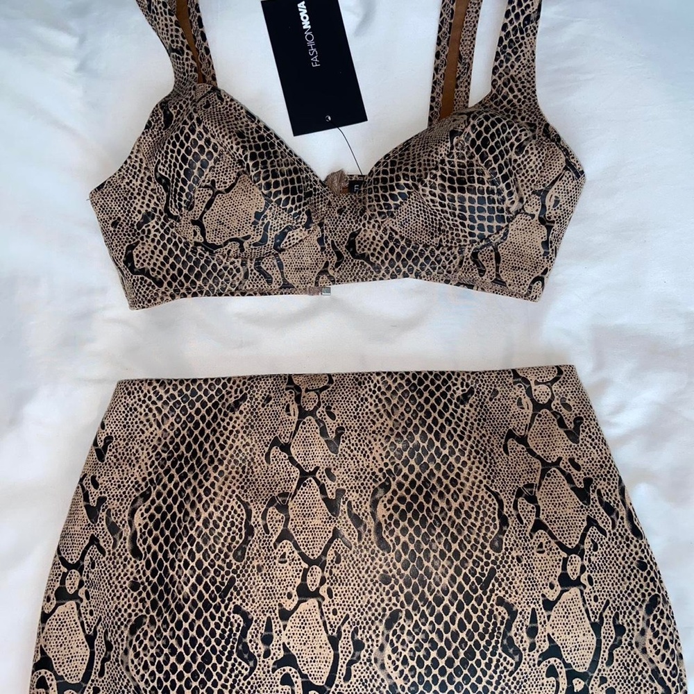 Snake Print Crop Top Skirt Set
